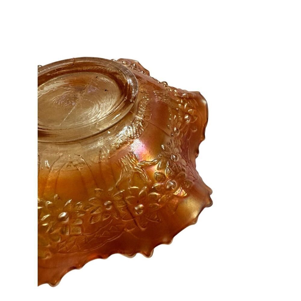 FENTON Sailboat Windmill & Orange Tree Carnival Glass Ruffled Rim Bowl 6.25"W - Picture 8 of 11